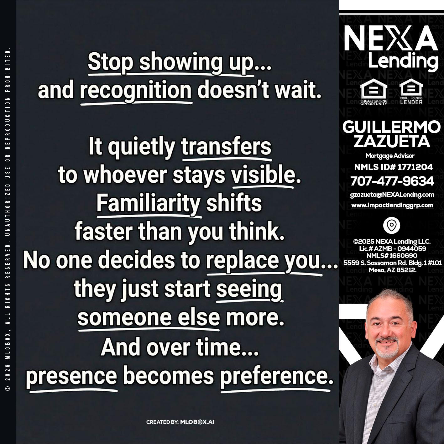 STOP SHOWING - Guillermo Zazueta -Mortgage Advisor