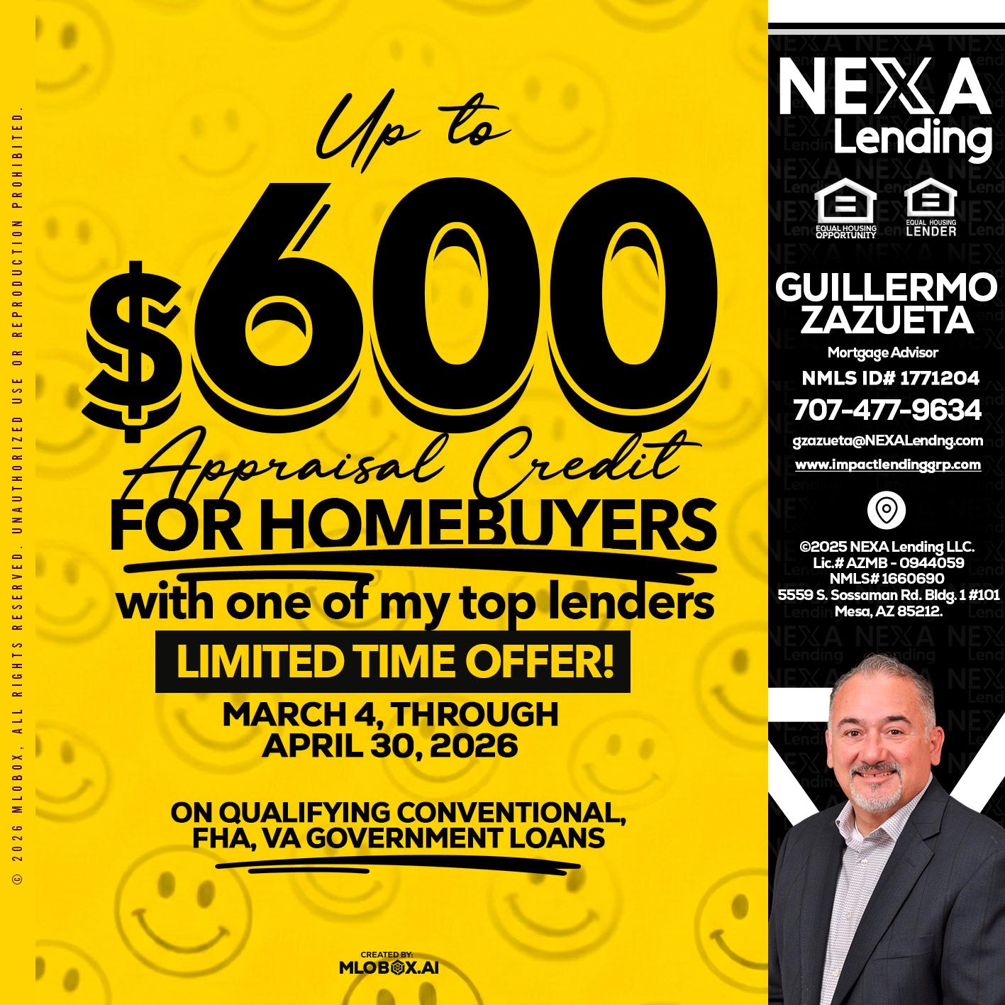 UP TO 600 - Guillermo Zazueta -Mortgage Advisor