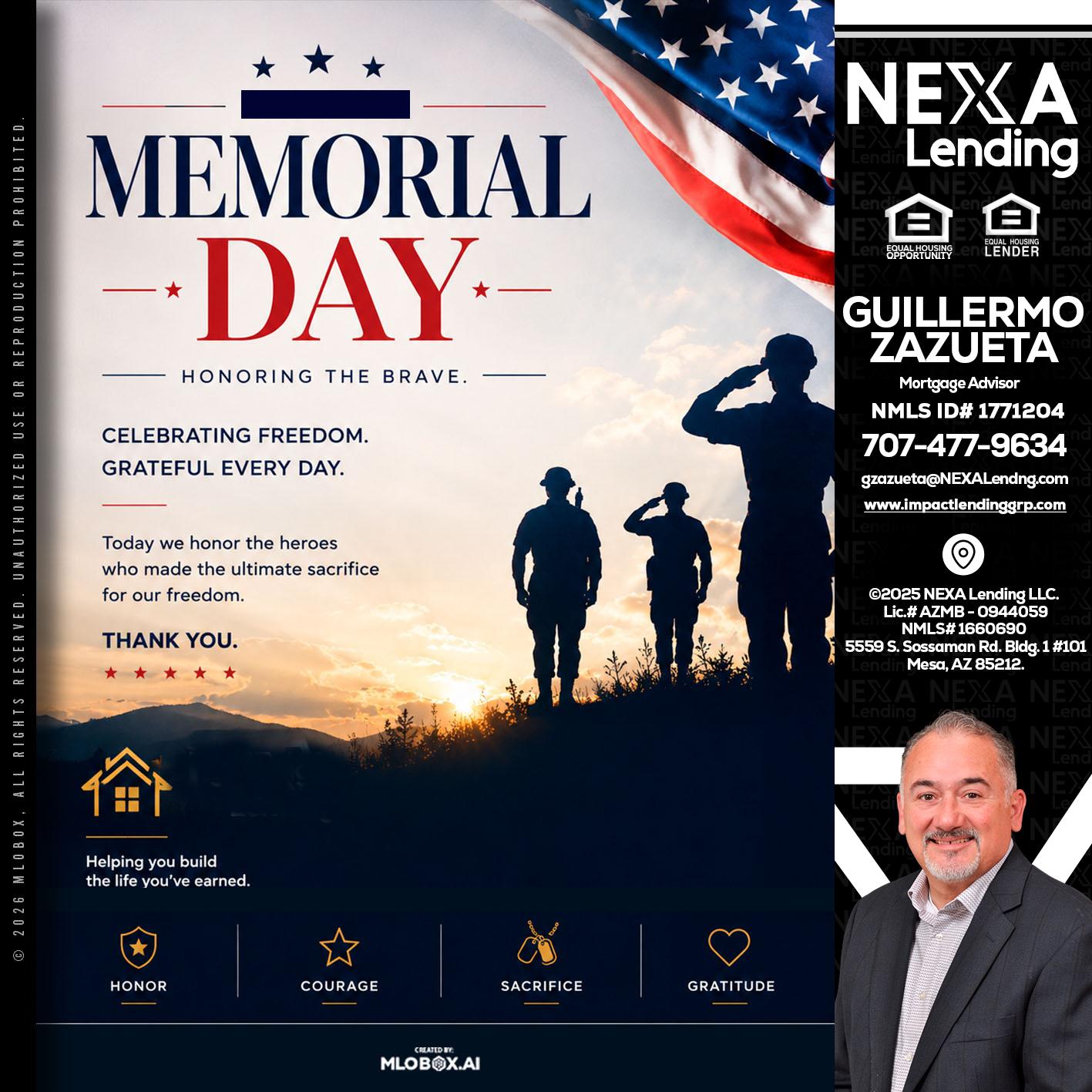 MEMORIAL DAY - Guillermo Zazueta -Mortgage Advisor
